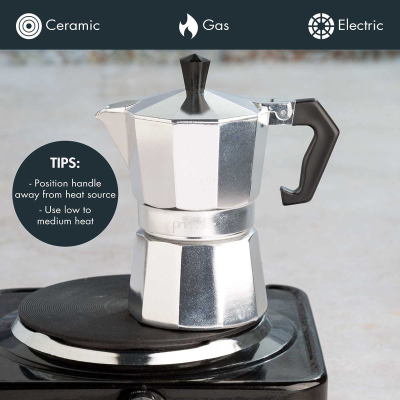 Primula Classic Stovetop Espresso and Coffee Maker, Moka Pot for Italian and Cuban CafÃ© Brewing, Greca Coffee Maker, Cafeteras, 3 Espresso Cups, Silver - Image 5